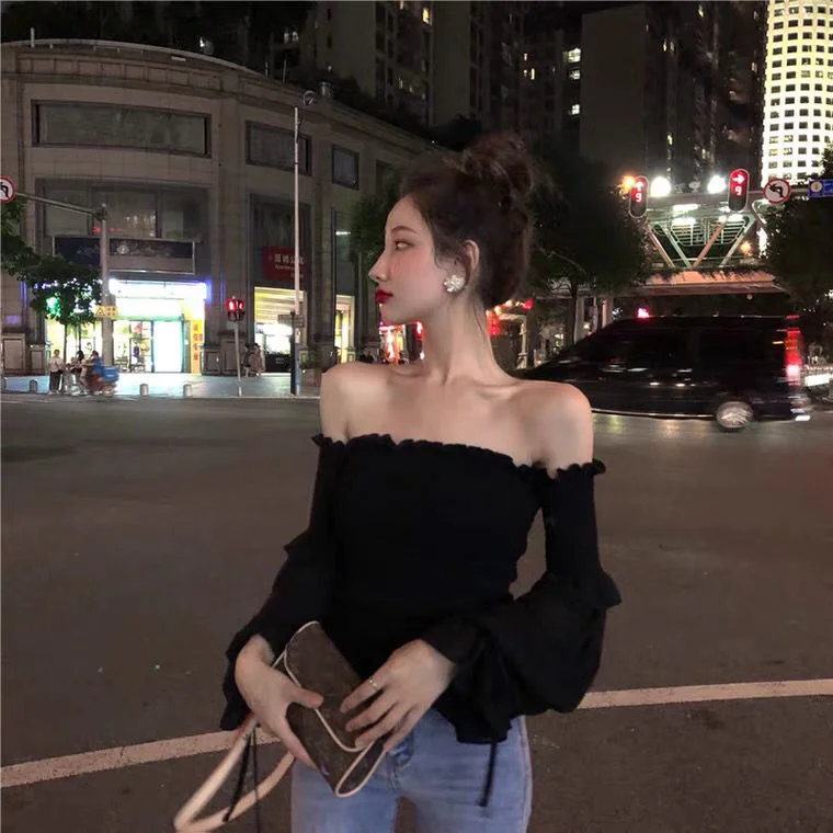 Sexy Long Sleeved T-shirt Women 2023 Off Shoulder Top Blusas Clothes for Women Tops Shirts Blouses