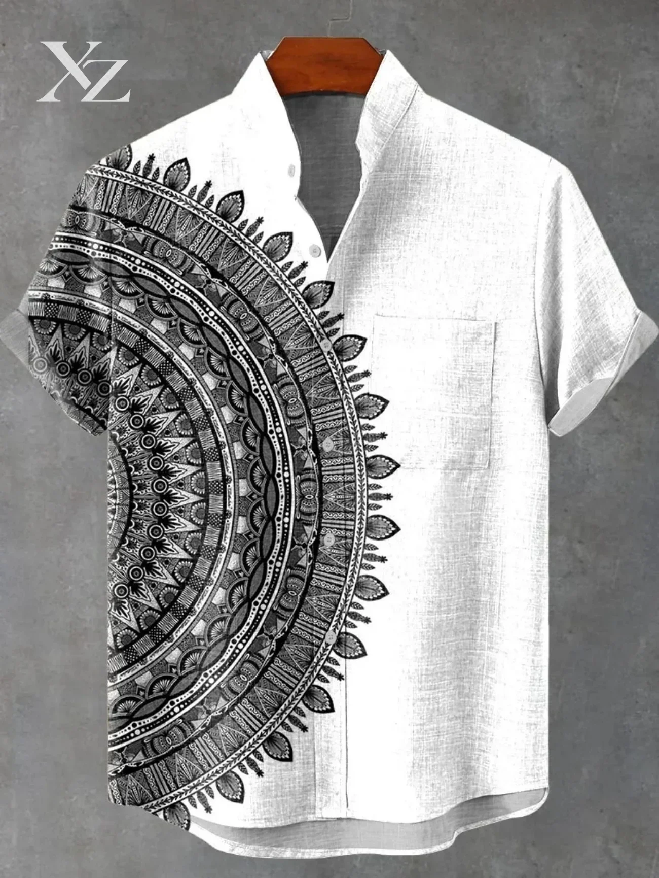 New Linen Men's Summer Ancient Tribal Totem Print Linen Short Sleeve Shirt Comfortable Casual Button Top Suitable for Street Wea