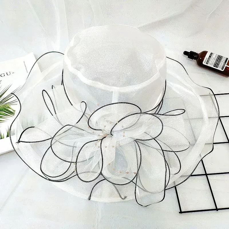 18 Color Ladies Summer Hat White Black Organza Church  display picture 2
