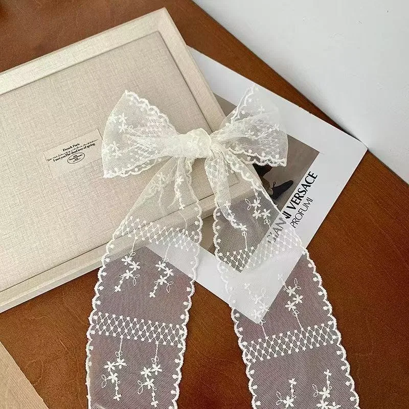 

White Floral Lace Ribbon Scarf for Women Sweet Hair Band Headscarf Korean Style Versatile Waist Belt Summer Fashion Accessories