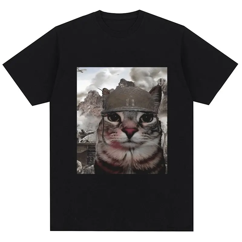 Thousand Yard Stare Cat Funny Meme T-shirt Humor Style Vintage Wysokiej jakości T Shirt Mężczyźni Kobiety Oversized Casual Cotton Streetwear