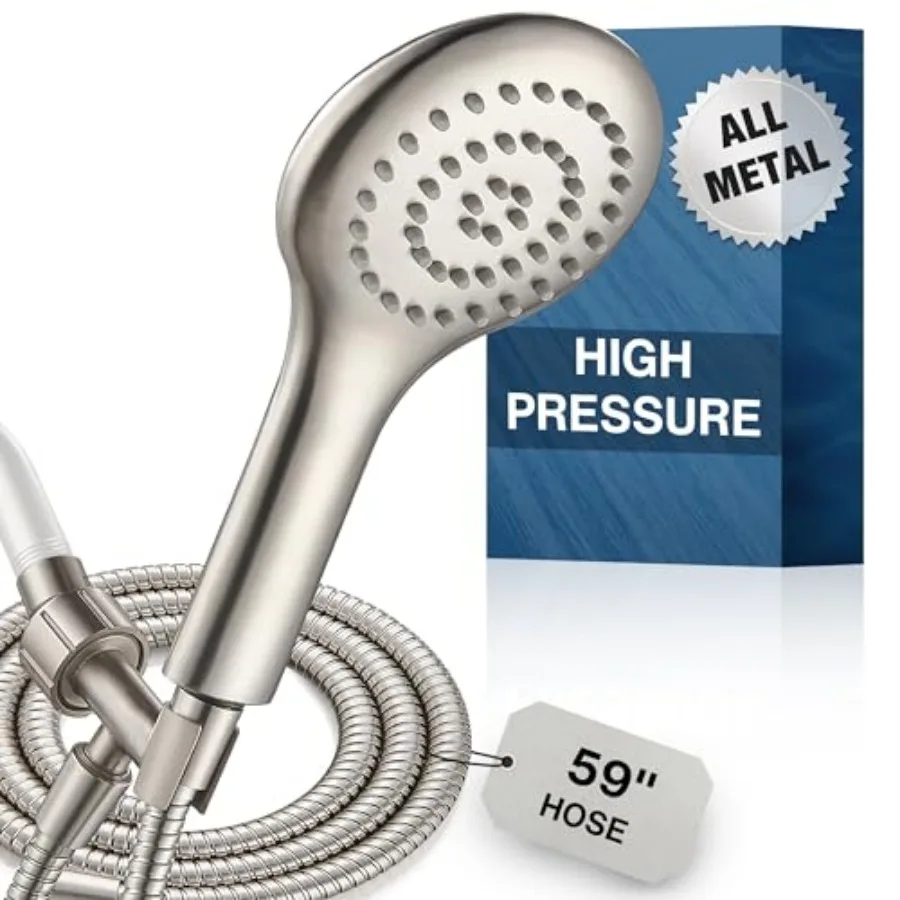 

All Metal Shower Head with Handheld - Solid Stainless Steel High Pressure Showerhead, 1-Spray Detachable Wand with 59" Hose and