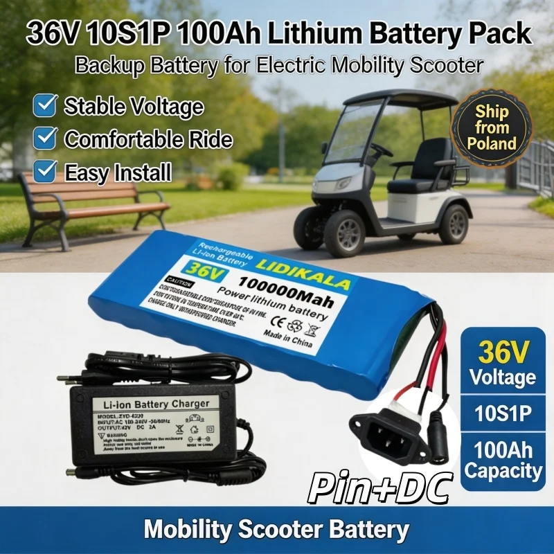 Batteria di ricambio per bicicletta elettrica e scooter, 36V 10S1P 100Ah, batteria ricaricabile agli ioni di litio 18650, con sistema di protezione BMS integrato + caricabatterie 42V 2A, spedita dalla