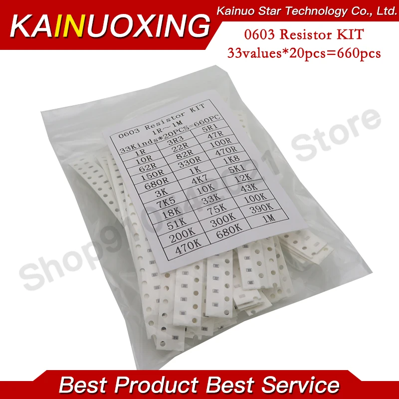 1206 0805 0603 SMD Resistor Kit Assorted Kit 1ohm-1M ohm 1% 33valuesX 20pcs=660pcs Sample Kit