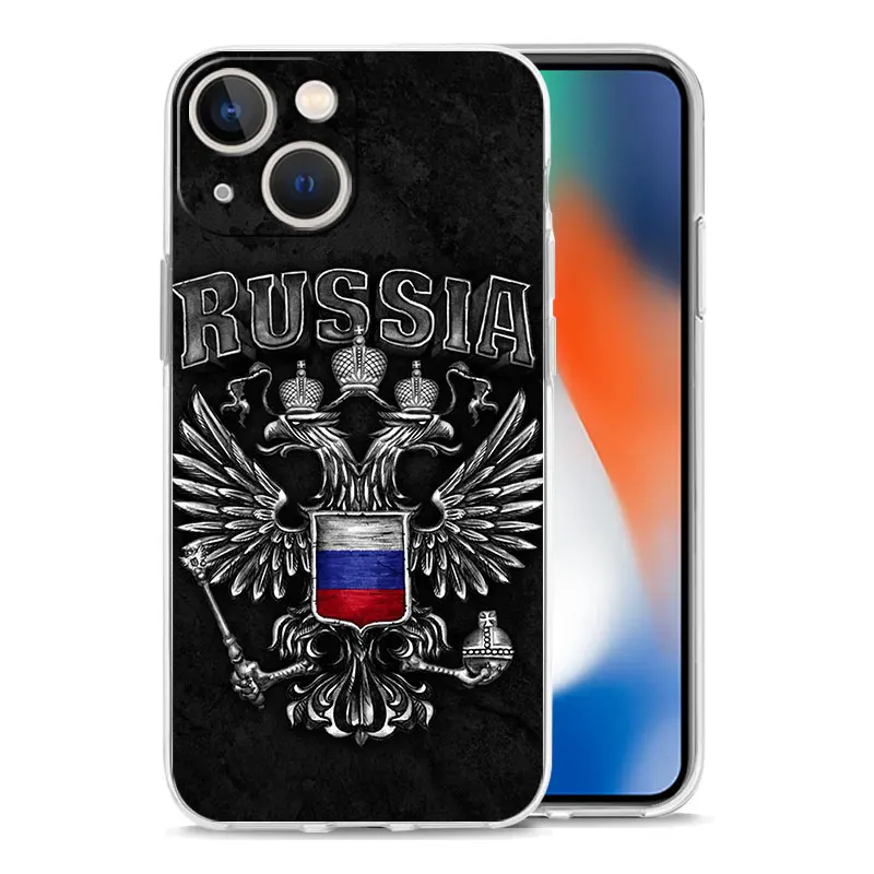 Russia Flag Luxury Transparent Phone Case For iPhone 15 16 14 13 12 11 Pro Max XS X XR SE 7 8 Plus TPU Clear Lens Protect Cover