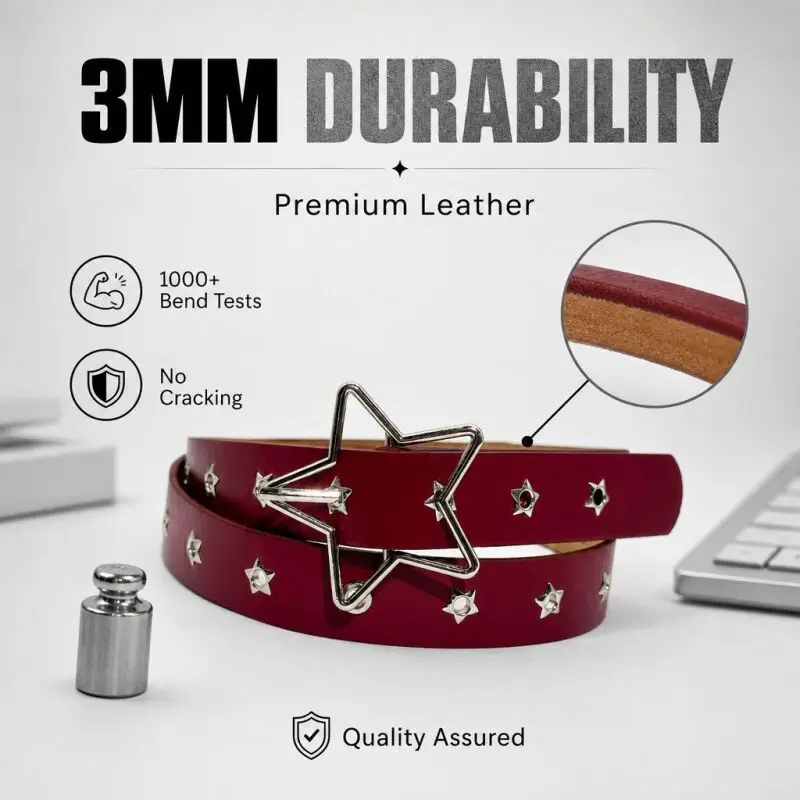 Punk Style Star Buckle Decorative Belt Multiple Holes Gothic PU Leather Adjustable Streetwear Accessory for Women Daily Party