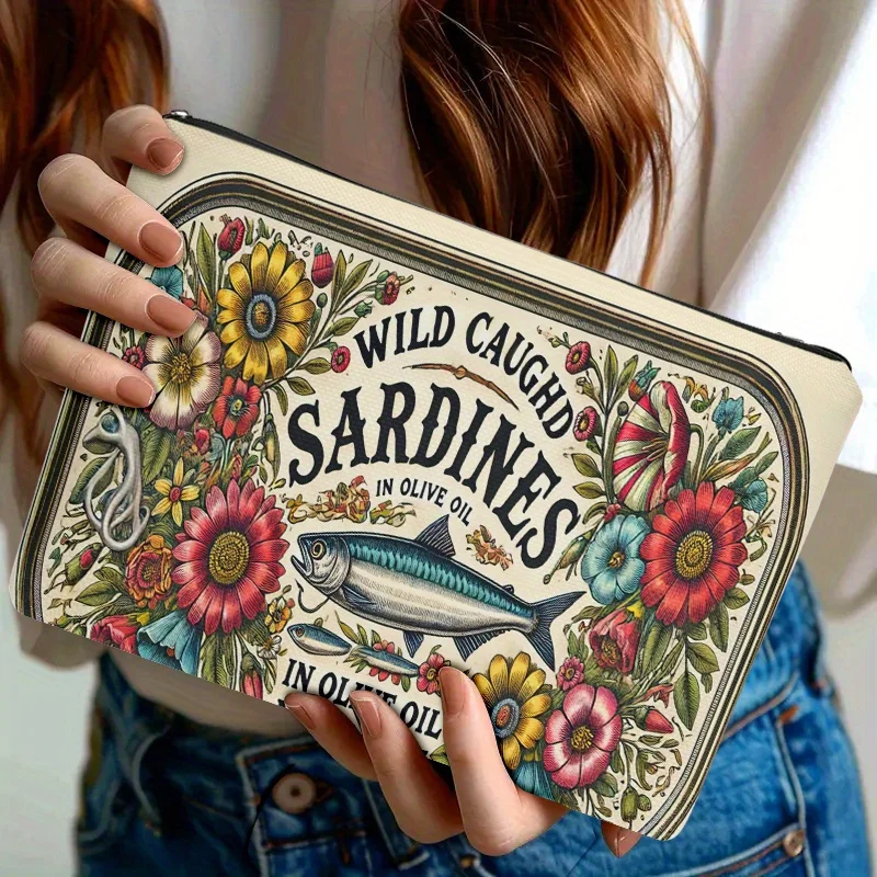 Wild Sardines Packed in Olive Oil a Stylish Cosmetic Bag for Travel with a Zipper Can Be Used as a Toiletry or Pencil Bag Ideal
