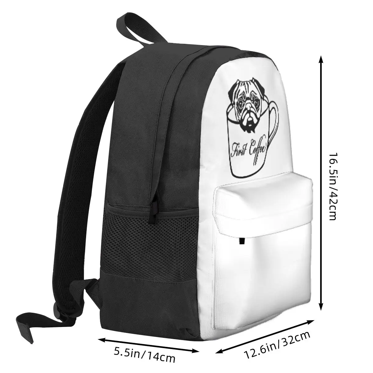 Pug First Coffee Student Backpack School Bag Hiking Travel Daypack for Boys Girls Bookbag Shoulder Bags