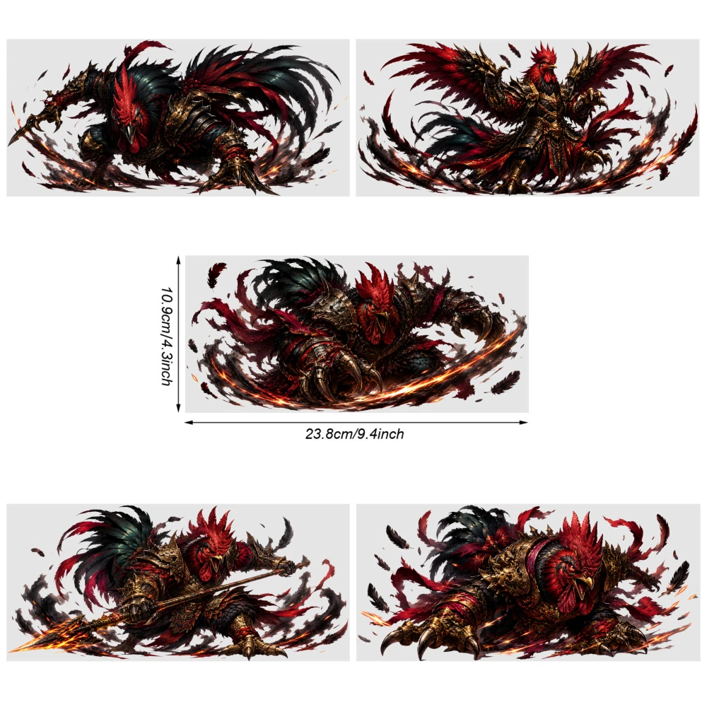 5 Sheets Rooster Warrior UV DTF Stickers Plastic Self-Adhesive Labels Mug Decoration Gift Waterproof Decals
