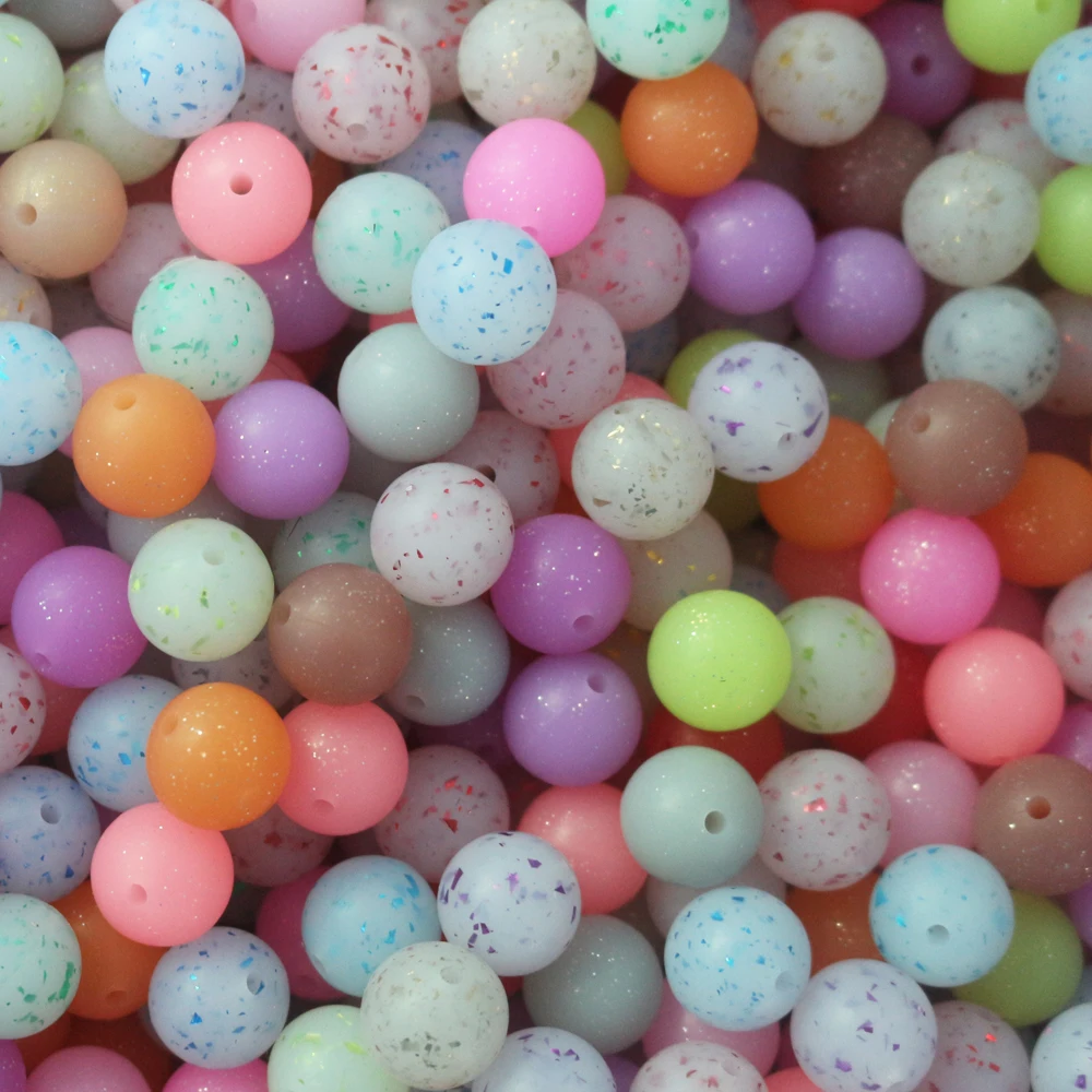 2024 Spring 20pcs 12m 15mm Glitter Silicone Beads Round Teething Infant Chewable Dummy Necklace Pacifier Toy Accessories