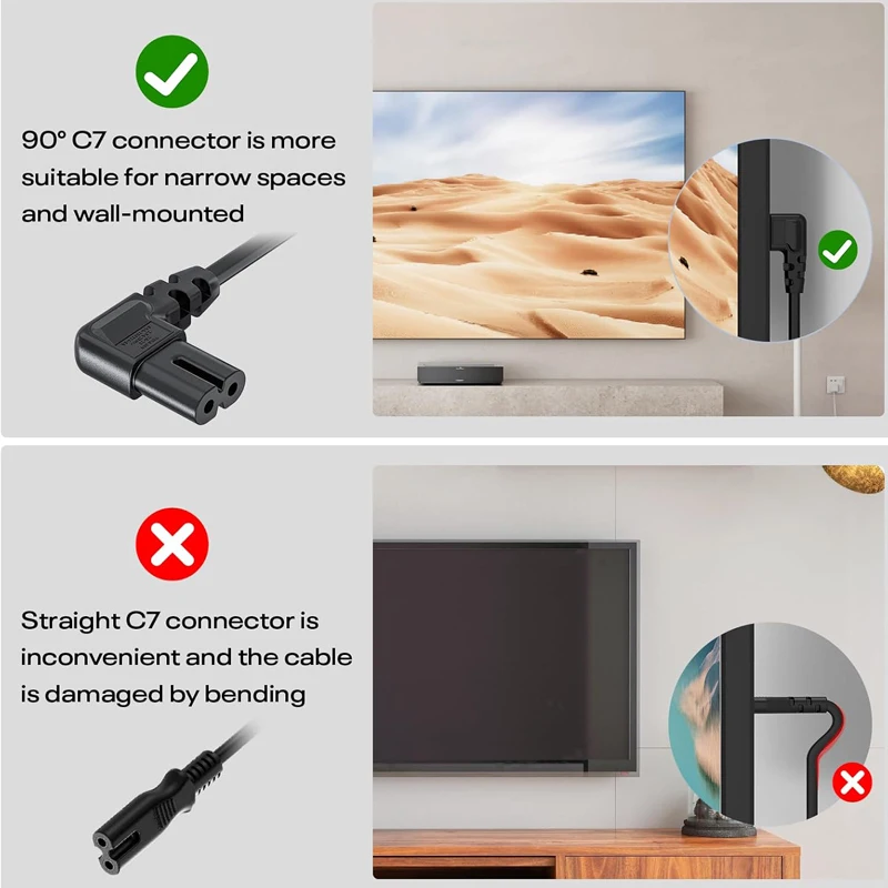 2 دبوس الشق الاتحاد الأوروبي الشكل الأوروبي 8 التيار المتناوب كابل الطاقة 90 درجة بزاوية اليورو سلك الطاقة لسامسونج فيليبس LG سوني TV شاشة الكمبيوتر DVD