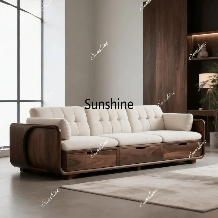 

New Chinese ash wood living room size apartment household simple reception straight sofa
