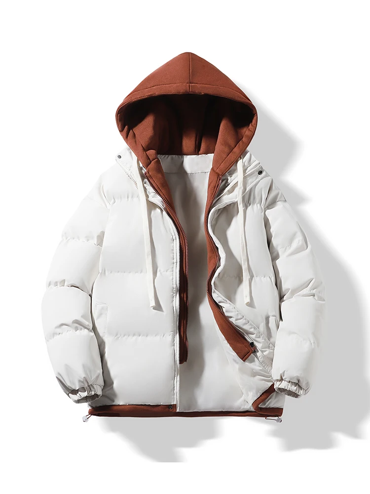 

Повседневная утепленная хлопковая куртка для пар, мужская зимняя теплая куртка с капюшоном, имитация двухслойности, пуховик из полиэфирного волокна, стандартный рукав