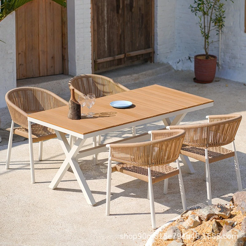 High-end outdoor tables and chairs, courtyard garden telescopic table, simple casual rattan table and chair combination