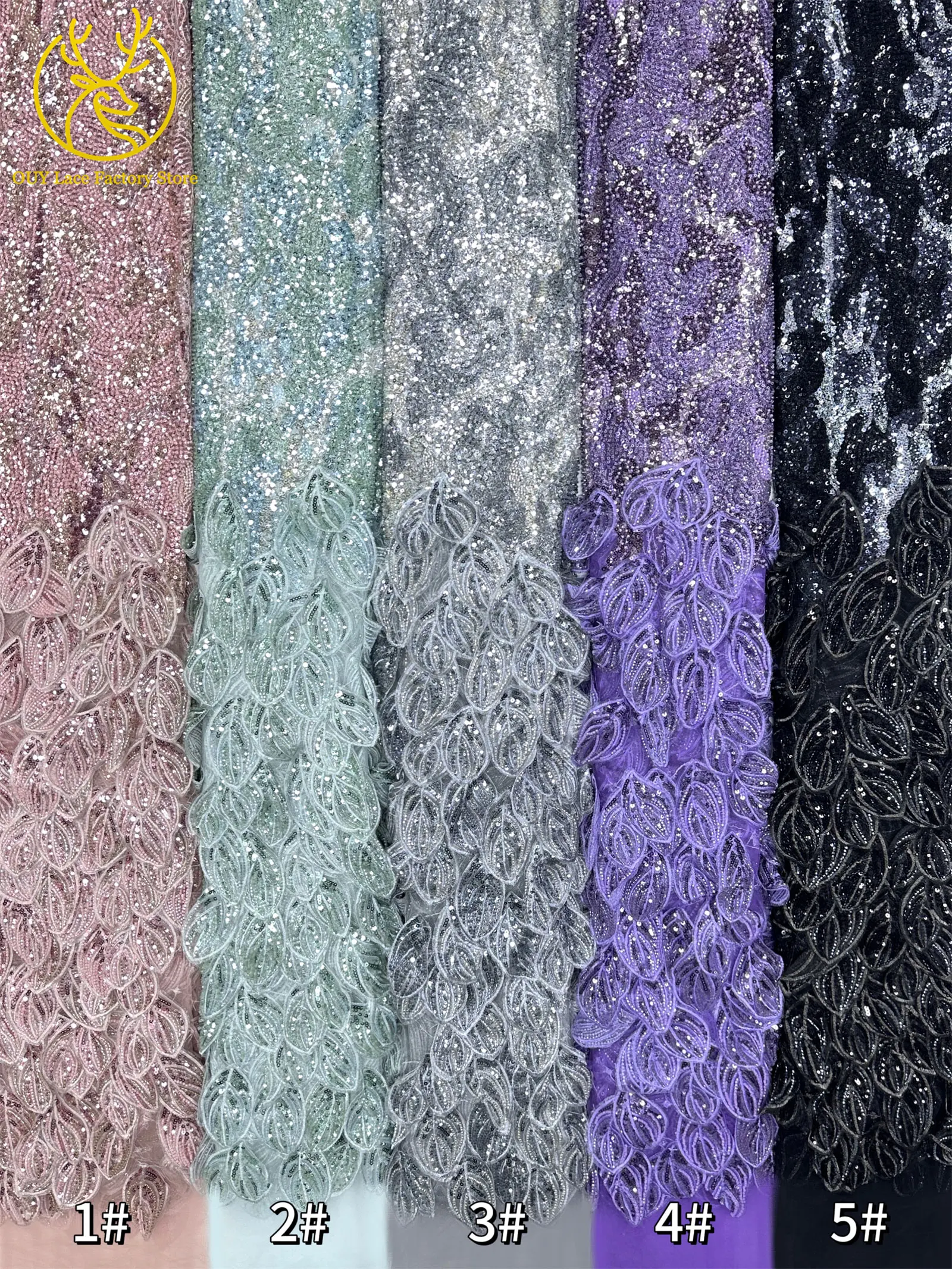 3D Fashion Nigerianischer handgefertigter Spitzenstoff mit Stickerei und Pailletten, 2026, hochwertiger französischer Tüll-Spitzenstoff für Hochzeitskleider – Detail 3