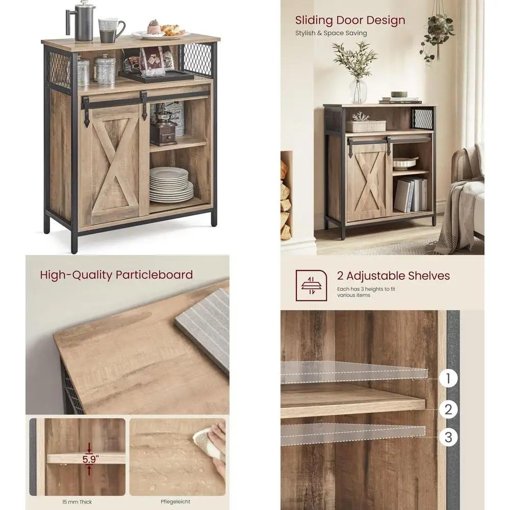 

Camel Brown & Ink Black Sideboard with Sliding Barn Door, Adjustable Shelves, 11.8x27.6x31.5, Living Room Furniture