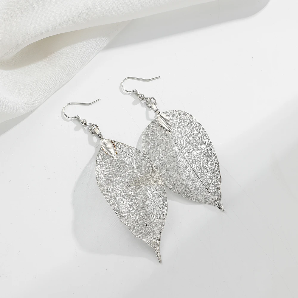 BenS Leaf drop dangle earrings Brass gold plated drop earrings for women Thin leaf small hoop earrings jewelry wholesale E59