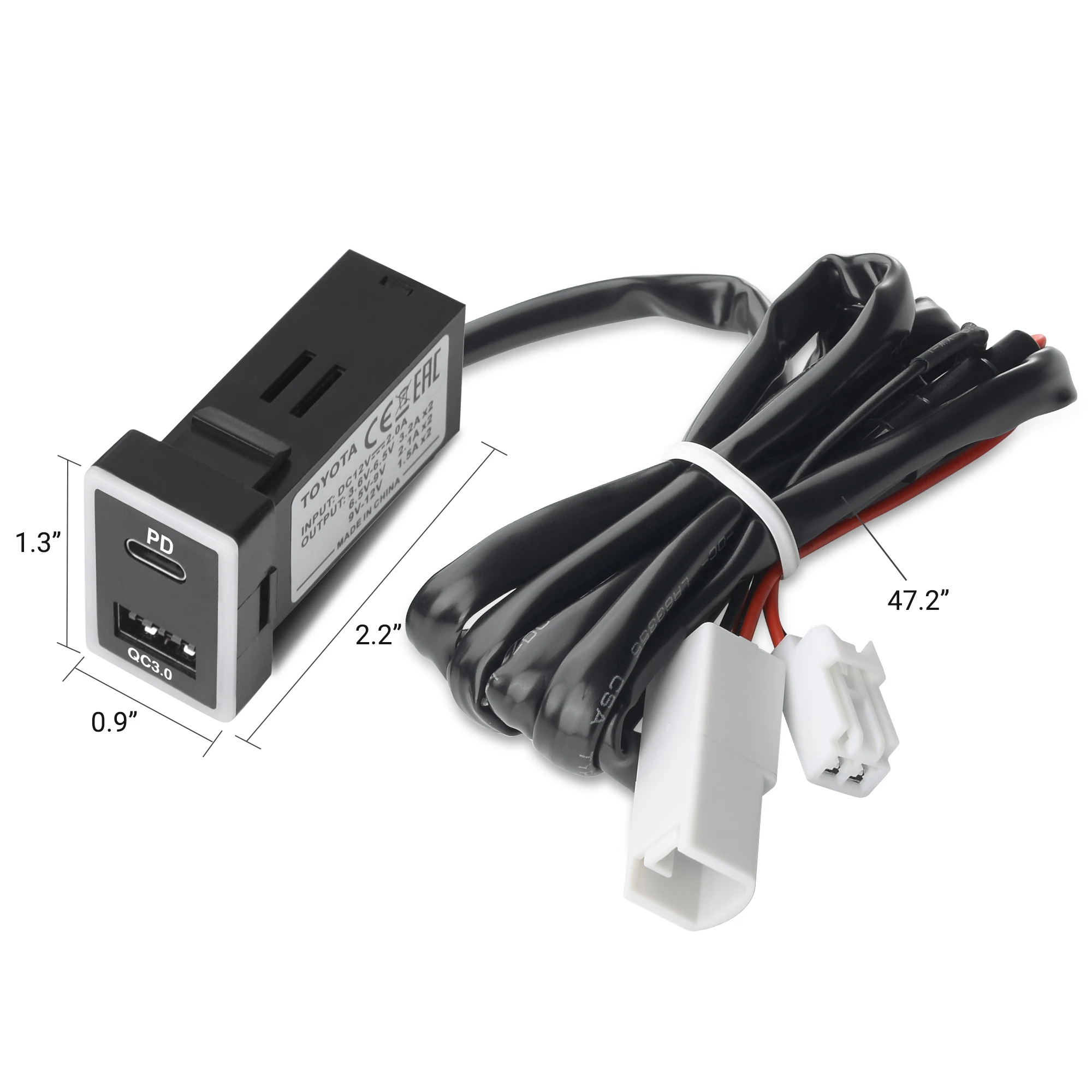 MICTUNING-cargador USB tipo C para coche, toma de corriente Compatible con iPhone, IPad, PDA, 12V/24V, para Toyota, puertos USB duales, QC3.0, PD