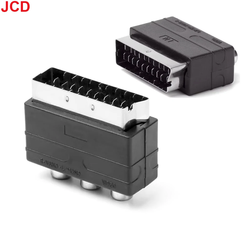 

JCD 1pcs For PS4 for WII DVD VCR High Quality Scart Male Plug To 3RCA Phono Female AV TV Audio Video Adapter Input