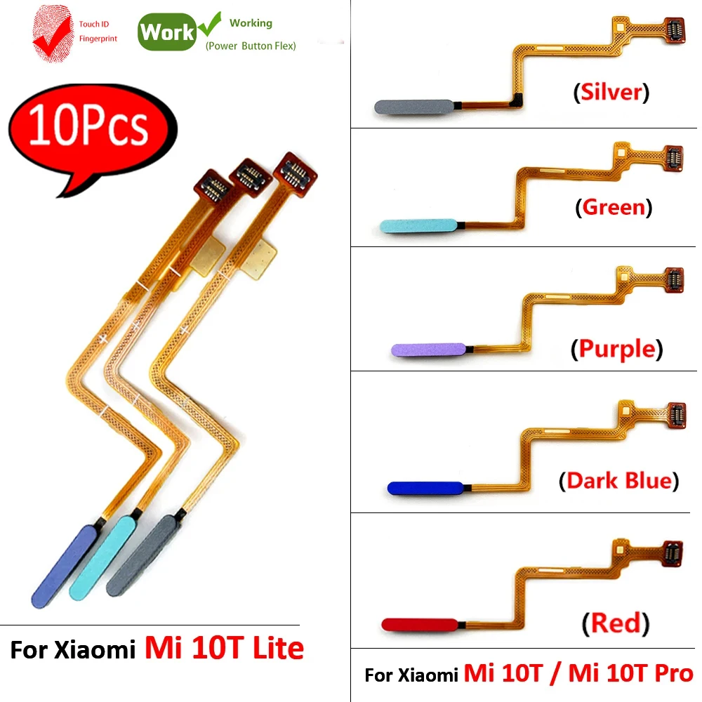 

10Pcs，Tested Fingerprint Scanner For Xiaomi Mi 10T Lite Mi 10T 11T Pro Home Button Fingerprint Menu Return Key Sensor Cables