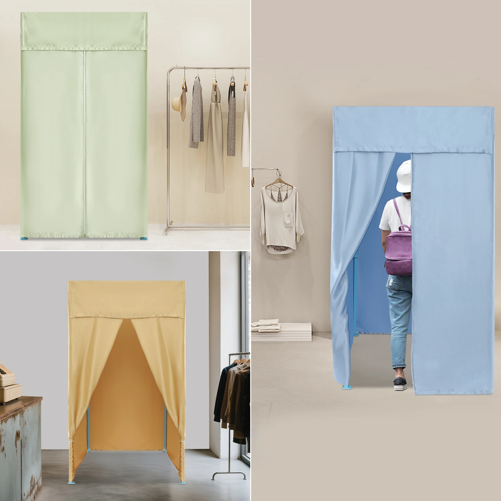 

1*1*2m Foldable Fitting Room(Champagne Gold/Green/Blue), Freestanding Privacy Dressing Room fits Accommodating 2-3 People