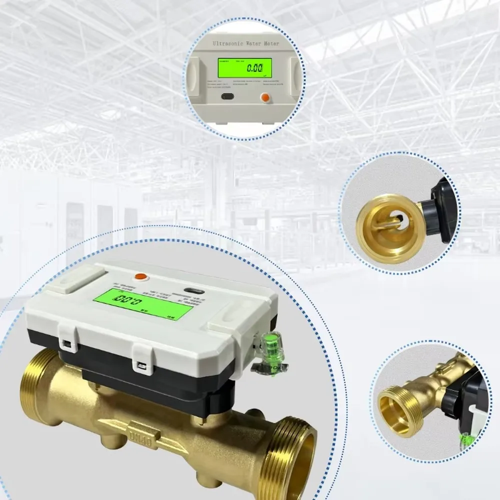 Industrial High Precision Ultrasonic Brass Flow Meter LCD Display RS485 Output DN15 DN25 DN50 Water Oil Liquid