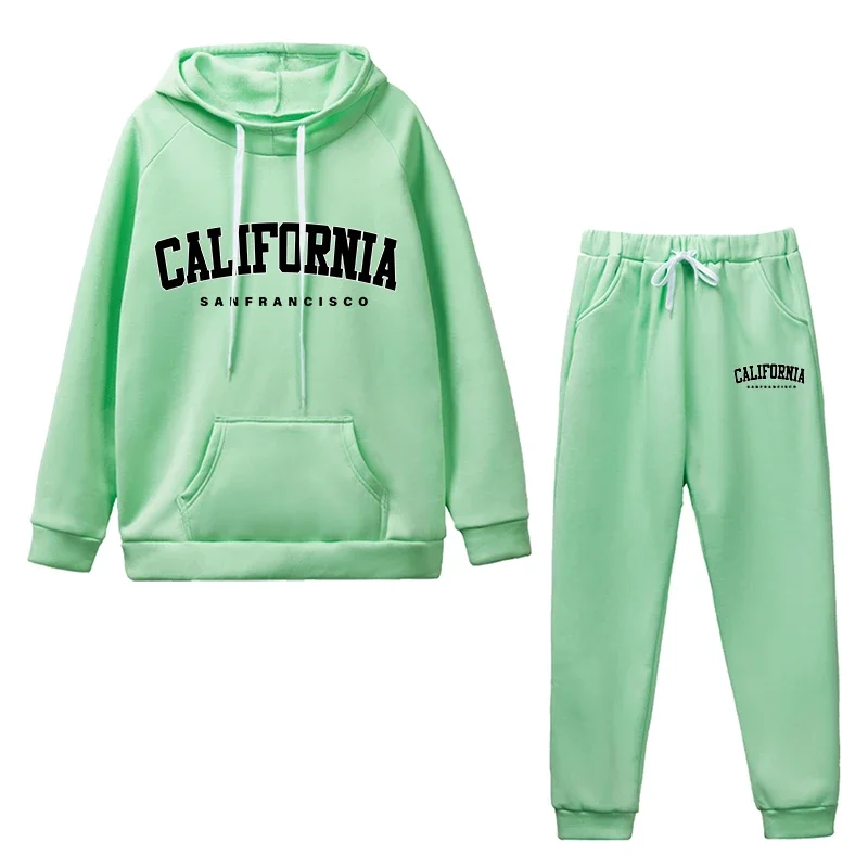 

California Trend, женская повседневная спортивная одежда, осенне-зимний теплый удобный спортивный костюм с капюшоном, спортивные штаны, домашний уличный комплект из 2 предметов