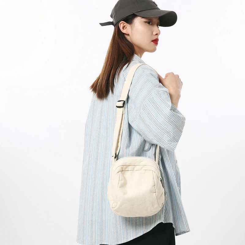 Small Canvas Women's Bag Zipper Shoulder Cross Bag Vintage Messenger Bag Y2K Eco Bag Korean Shopping Satchels Solid Shell Murse