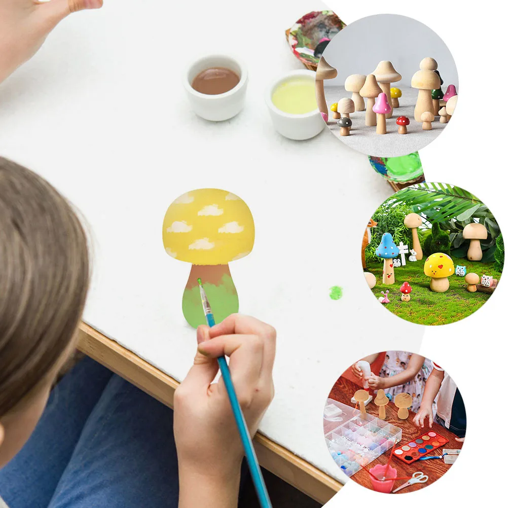 

5Pcs Unfinished Wooden Mushroom DIY Decor Painting Kits Creativity Activity Mini Mushroom Ornaments Garden Decoration