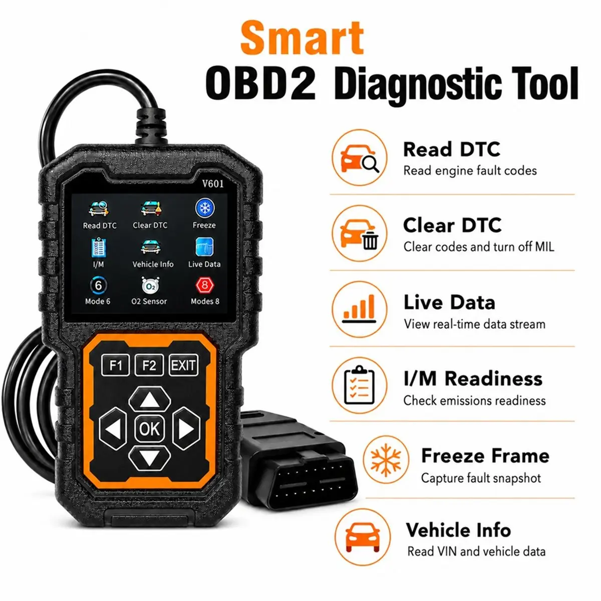 Compatible V601 OBD2 Scanner Diagnostic Tool Engine Fault Code Reader & Code Clearer with Live Data Stream O2 Sensor Test