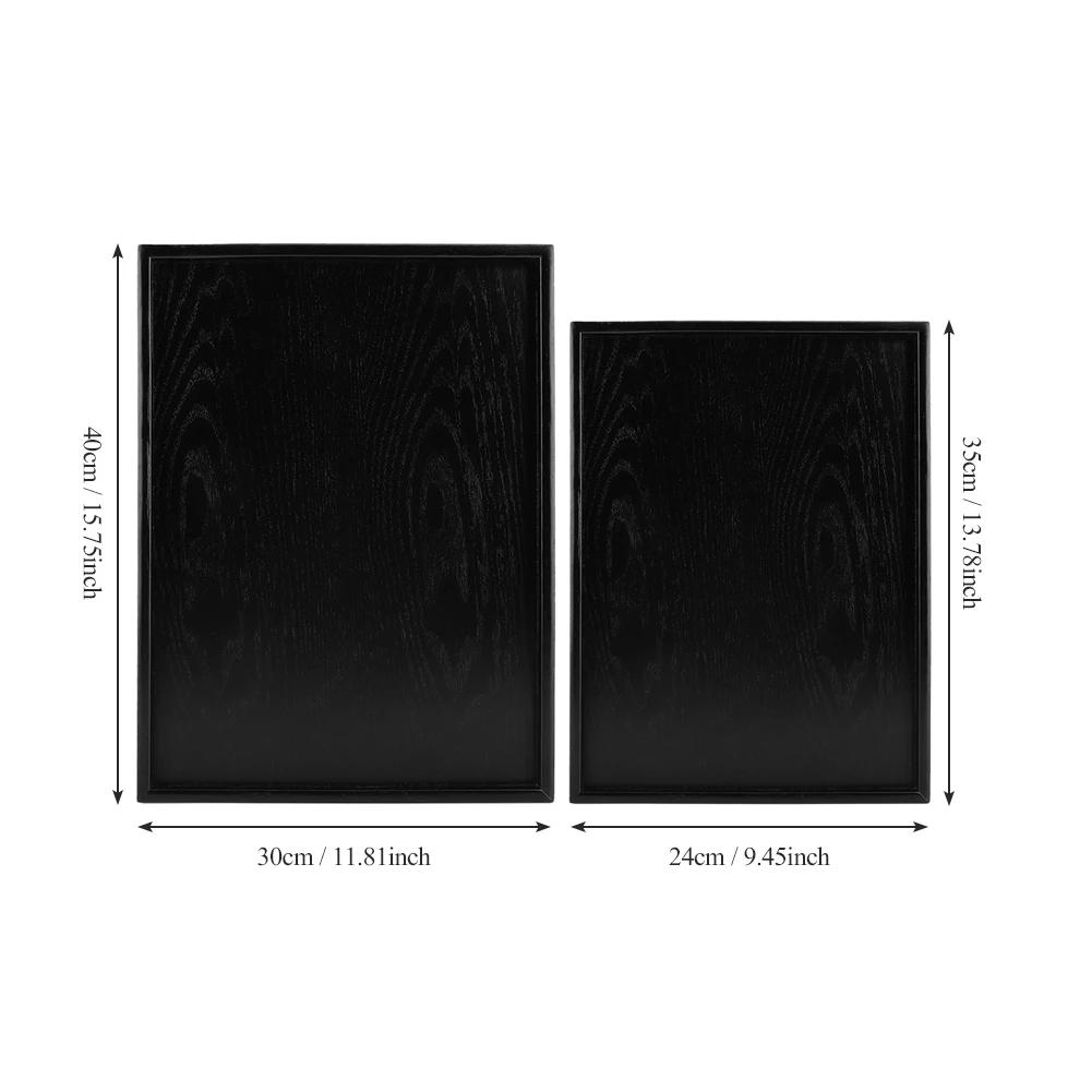 Black Rectangular Solid Wooden Tea Tray Snack Food Tray Convenient/Durable Space Saving For Daily Home/Restaurant/Outdoor Use