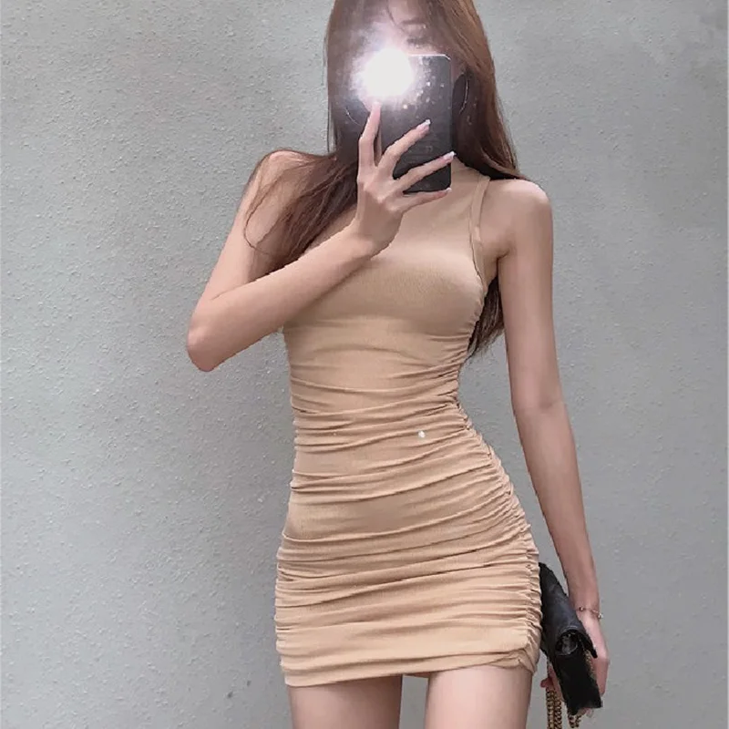 

Slim Fit High Street Vest Dress Women's Summer New Sweet Spicy Sleeveless Pleated High Waist Dress Korean Style