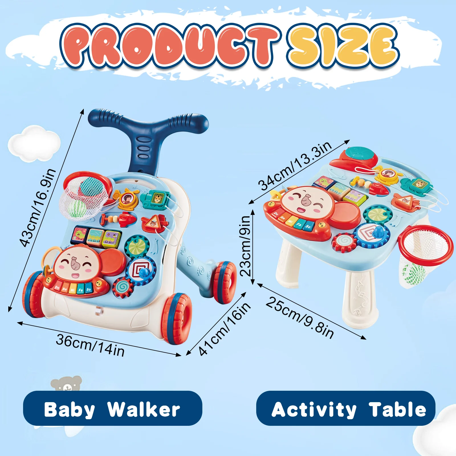 3-in-1 Multifunctional Toddler Walker, Interactive Push Toy for Early Learning, Adjustable Speed Anti-Slip Wheels, Musical Educational Activity Center