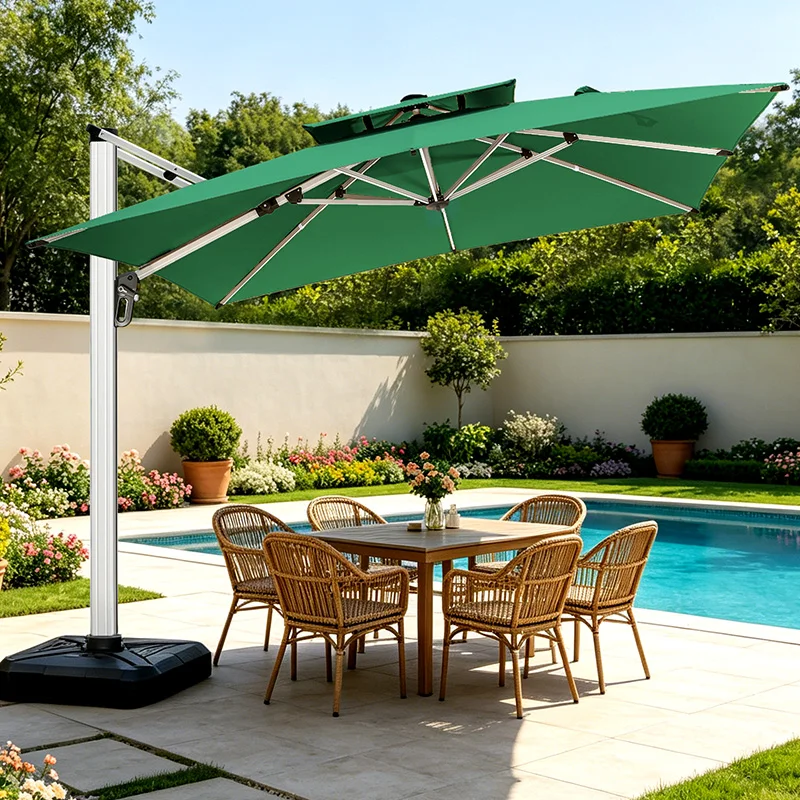 3*3m/4*3M/2.5M Waterproof Wind Resistant Wood Look Aluminum Frame Modern Design Cantilever Parasol Heavy Duty Outdoor Umbrella