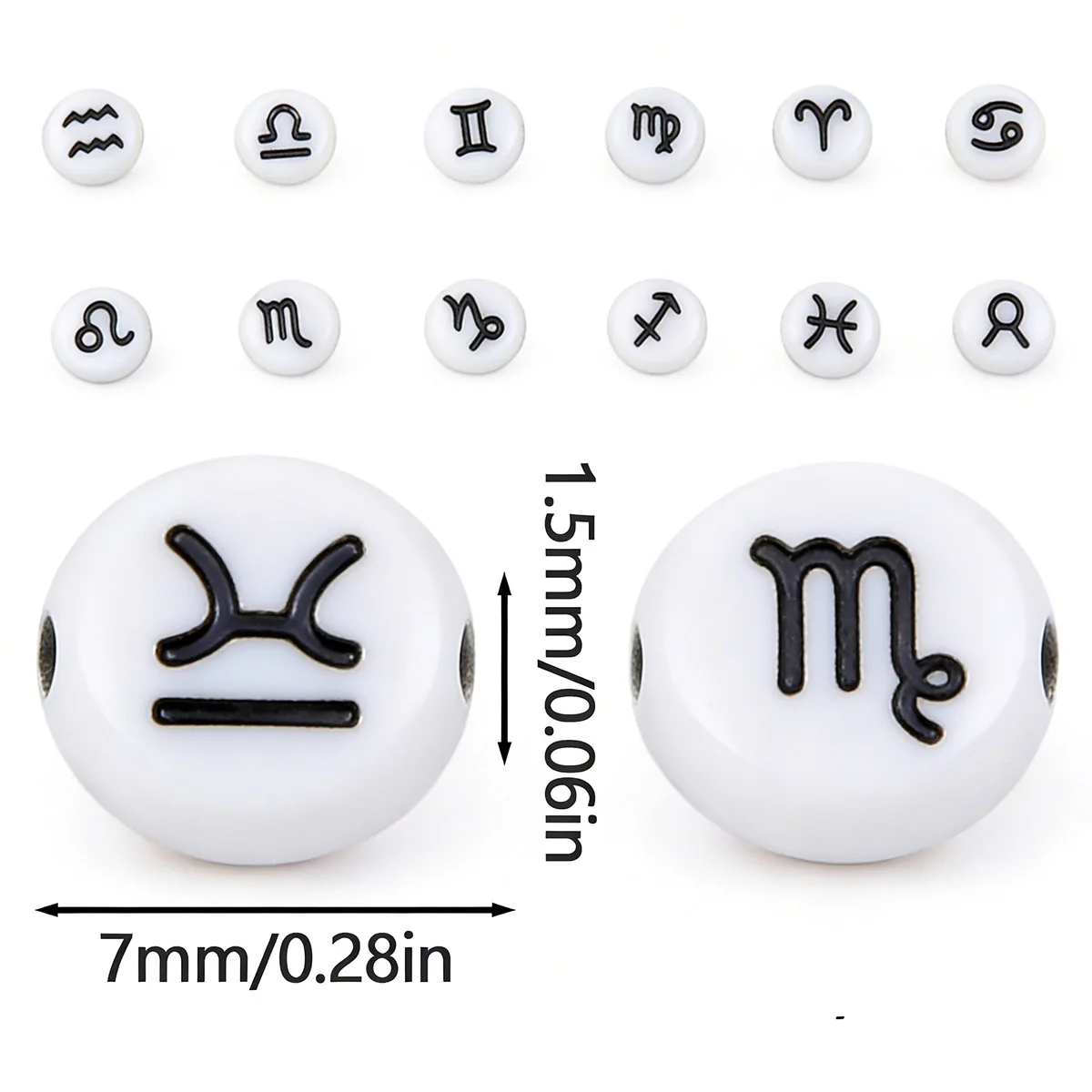 8mm Acrylic White Background with Black Zodiac Signs Randomly Shipped Handmade DIY Jewelry Making Beaded Necklace Accessories