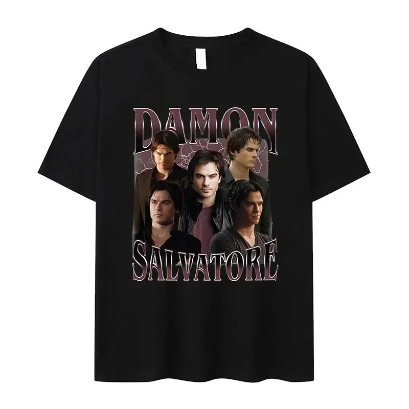 Damon Salvatore IanSomerhalder TV drama patrón camiseta para mujer retro gótico moda camiseta de gran tamaño para mujer ropa de calle