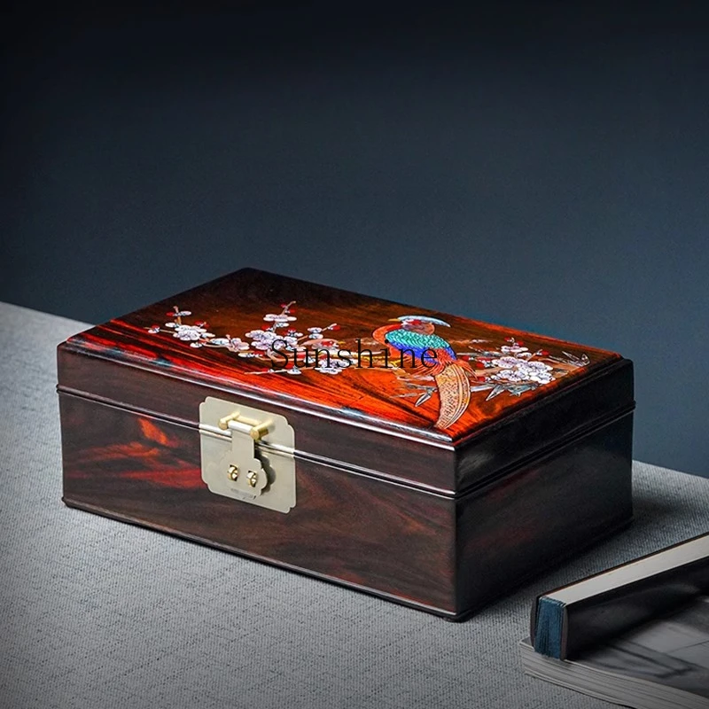 

Mahogany high-end cultural jewelry storage box dowry three gold jewelry box wedding dowry