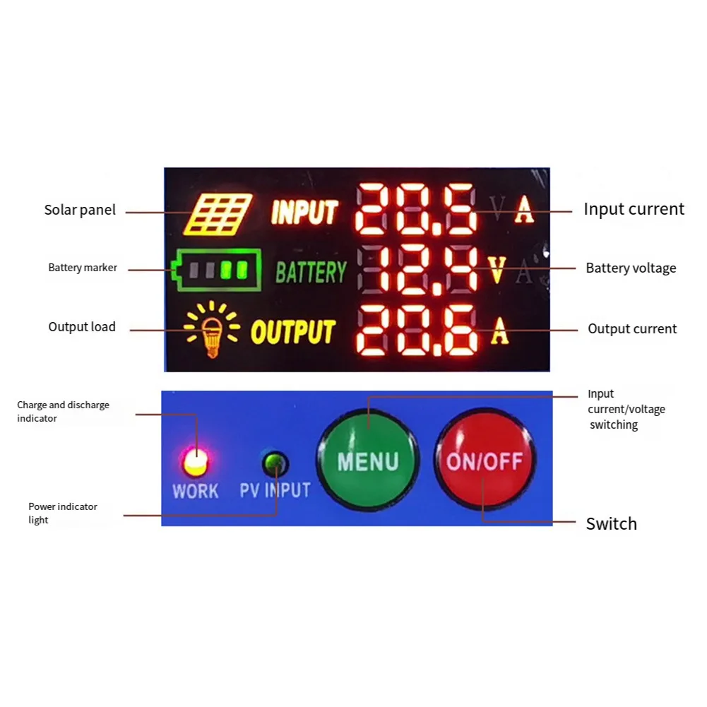 Adaptive Solar Power Controller For PWM 20A Solar Charge Controller 12V/24V With Temperature Sensor LCD Display Solar Controller