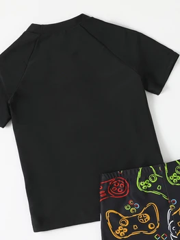 Graffiti Print Boys Swimsuit Set 5 Boy Swimsuit 2026 New Graffiti Print Short Sleeve Children Swimwear Summer Two Piece Kids Beach Wear Swimming Bathing Suit Boys 5