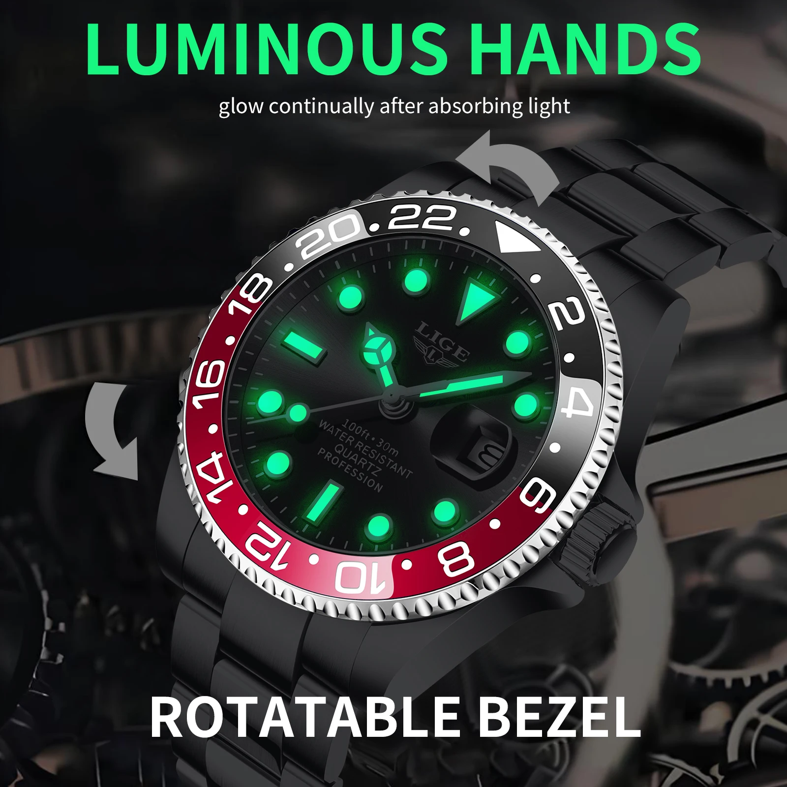 LIGE quartz wristwatch brand new men's watch luminous stainless steel business luxury clock waterproof gift mens watch reloj+BOX