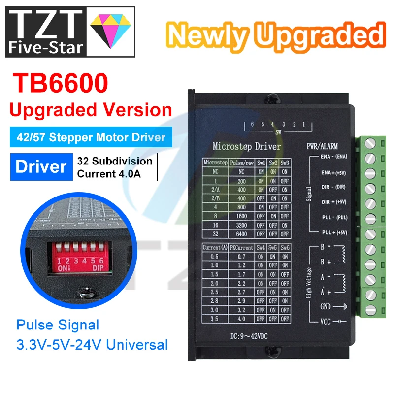 Драйвер шагового двигателя TZT TB6600, 23 Nema 34 42/57/86 Nema17 4A, Φ 1-осевой шаговый двигатель, гравировальный станок с ЧПУ