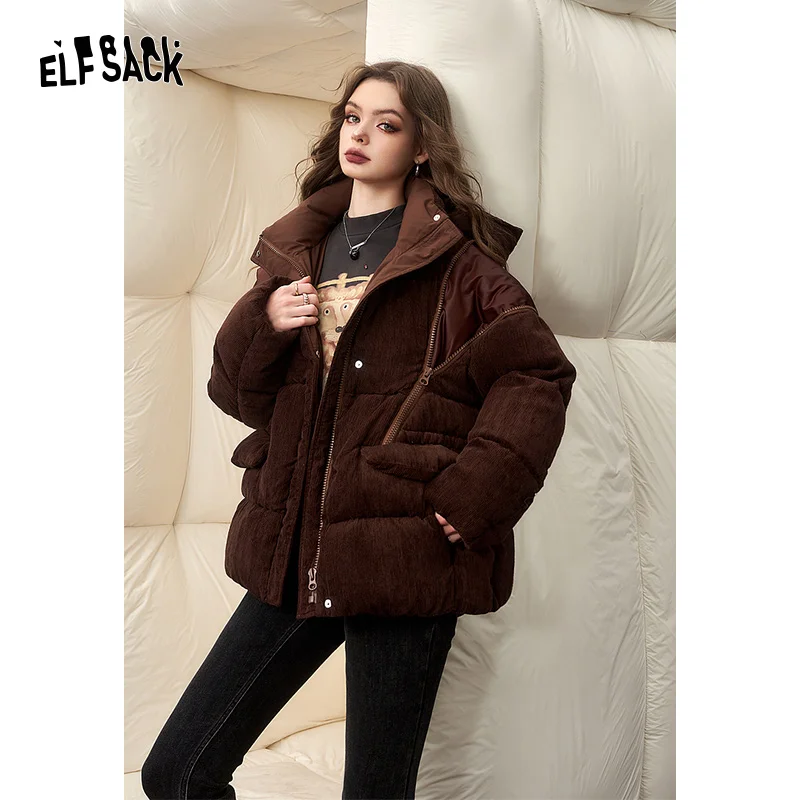 ELFSACK-abrigos de plumón para mujer, chaquetas de diseñador de moda coreana, Y2K 2000s, invierno, 2023