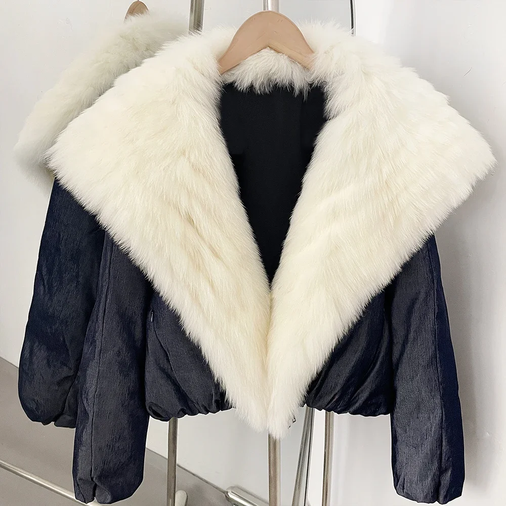 OFTBUY Übergroße Gesteppte Oberbekleidung Warme Winterjacke mit Glatter Reißverschluss-Technik Echtes Fuchsfell Wintermantel für Damen – Detail 5