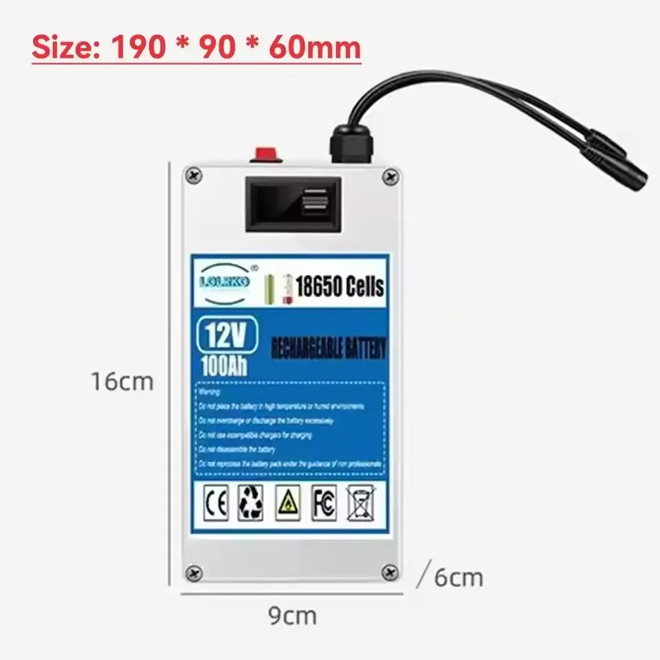 100% NEW The latest DC 12V 100Ah lithium-ion AC rechargeable battery is a large capacity and multi-purpose rechargeable battery
