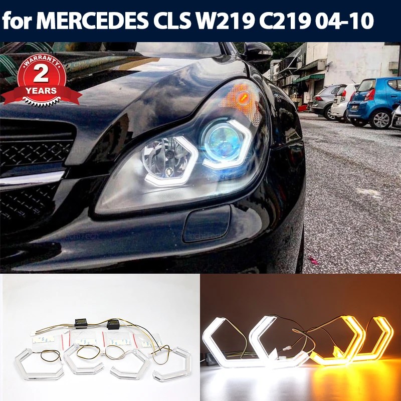 

Halo Ring Angel Eyes Turn Signal Switchback M4 Style LED White Yellow for MERCEDES BENZ CLS W219 C219 2004-2010