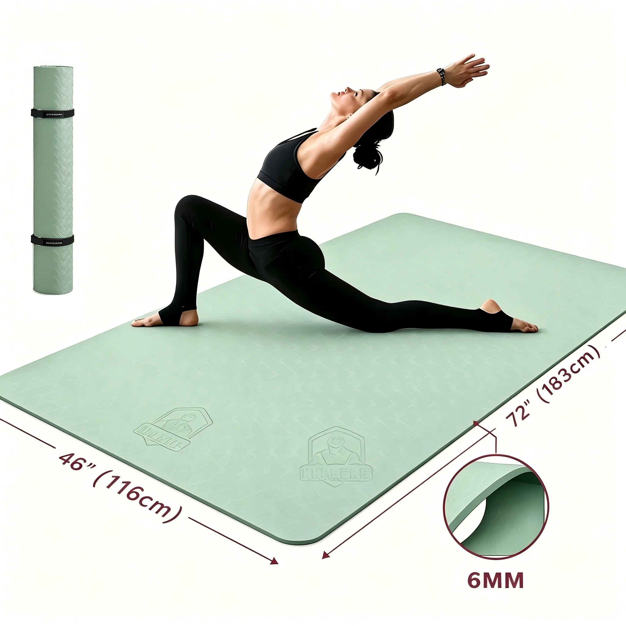 HAPBEAR Extra Große Yogamatte 183x116cm 6mm Dick TPE Umweltfreundlich, Doppelseitige Rutschfeste Übungsmatte für Heimtraining, Pilates, Stretching, Meditation, mit Aufbewahrungstasche &