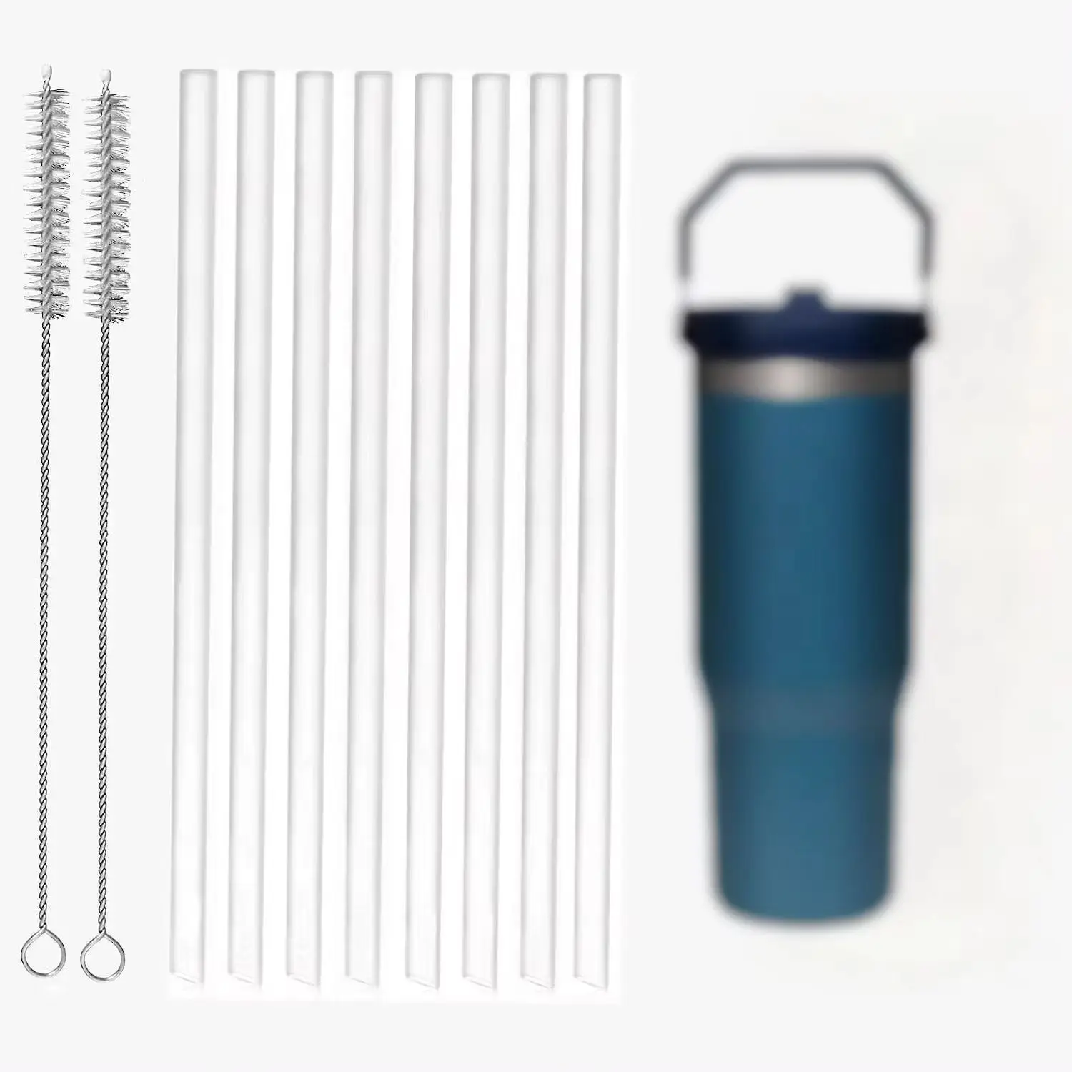 8pcs Reusable Straws Plastic Straws with Cleaning BrushCompatible with Stanley IceFlow 30oz CupsStanley Flip Straw Cups