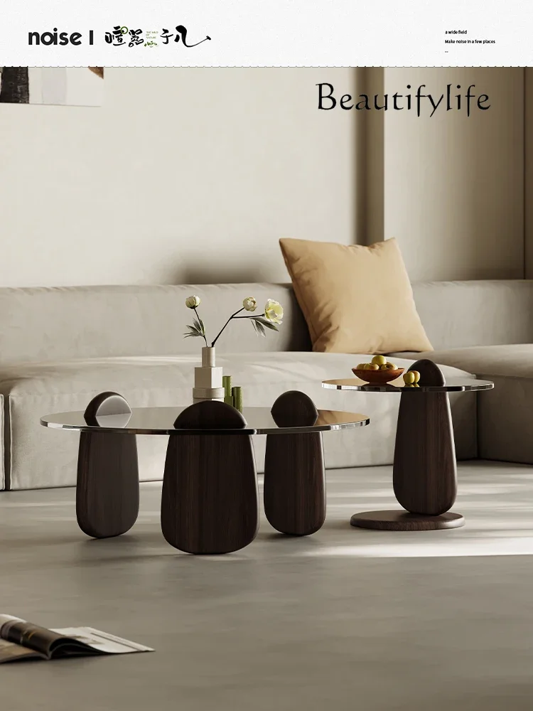 Light Luxury Tea Table Combination Small Apartment Living Room Home Transparent Tempered Glass round Tea Table