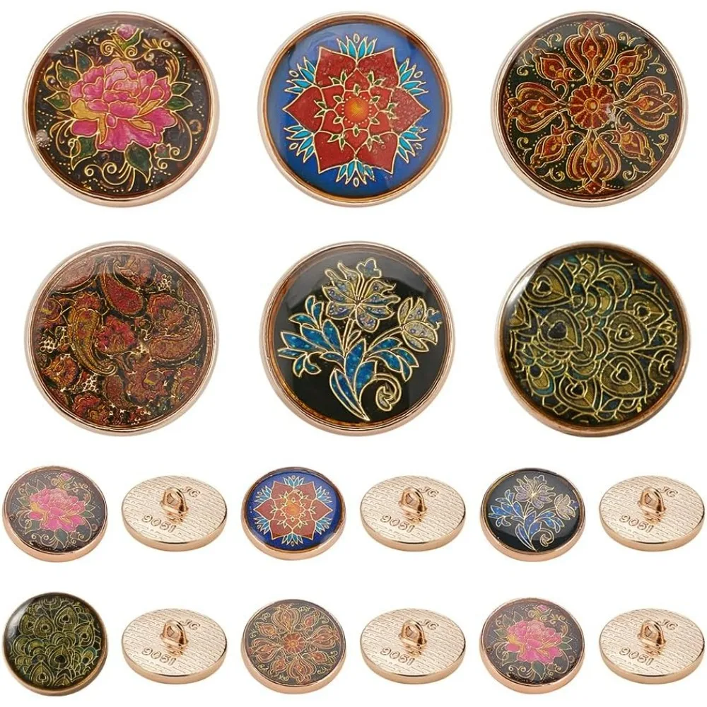 

24pcs Women Shank Buttons 6 Style Alloy Enamel Flower Sewing Buttons Vintage Floral Blazer Buttons for Crafts Clothes making kit