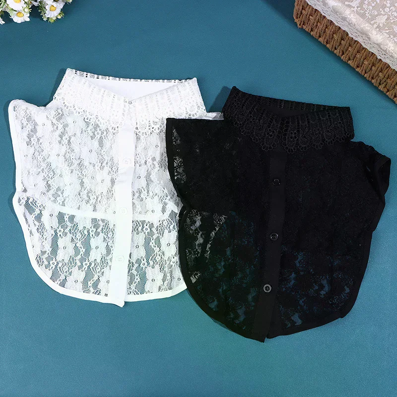 

Женский кружевной съемный воротник в винтажном стиле, однотонный, регулируемый, для блузок, фальшивый воротник, аксессуар для одежды